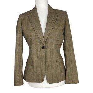 Elie Tahari Womens Brown Glen‎ Plaid Wool Blend Single Button Blazer Jacket Sz 4